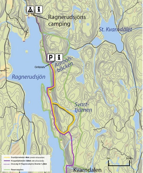 Vandringskarta Ragnerudsjöns branter naturreservat och svarttjärneleden